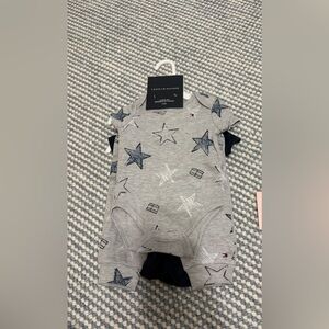 Tommy Hilfiger Gray Star Pattern Baby Onesie and Pant Set